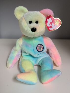 💜2/$20💜 Ty Beanie Babies B.B Bear Birthday Bear 6" Collectible Plush Tie-dye